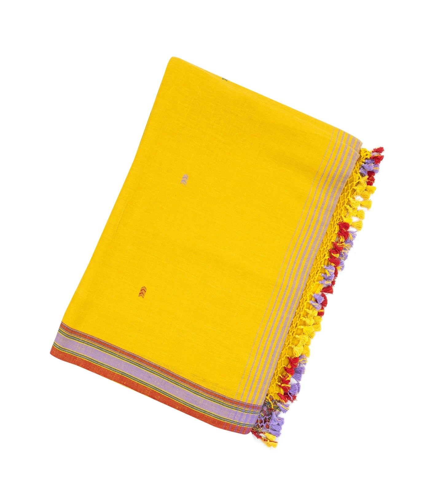 Yellow Handloom Bhujodi Cotton Saree With Arrow Buttas