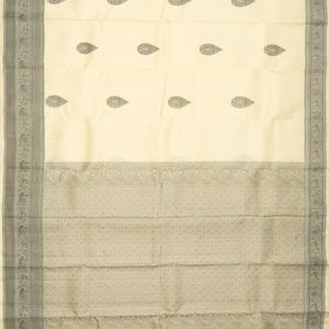 Off White Handloom Kanchipuram Silk Saree With Annam Buttas