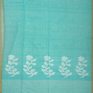 Turquoise Handloom Bengal Cotton Saree With Plus Buttas