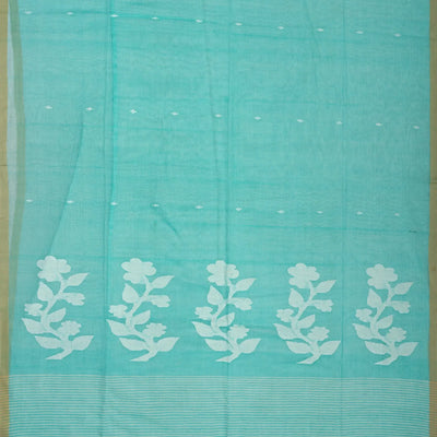 Turquoise Handloom Bengal Cotton Saree With Plus Buttas
