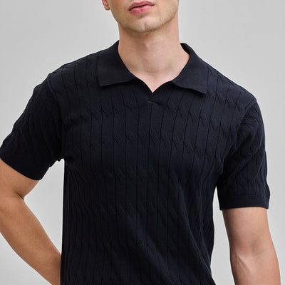 Black Knitted Polo T-Shirt