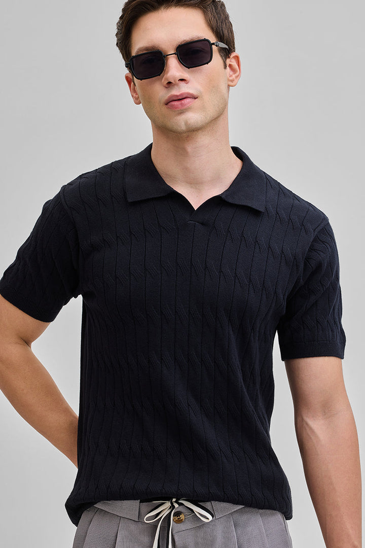 Black Knitted Polo T-Shirt