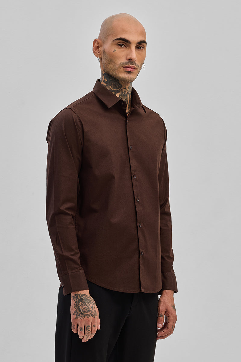 Dark Brown Stretchable Slim Fit Shirt