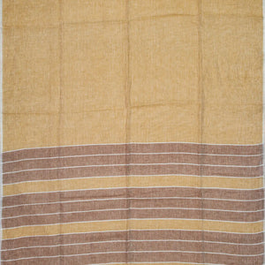 Sandal Handloom Plain Linen Saree With Stripes in Pallu