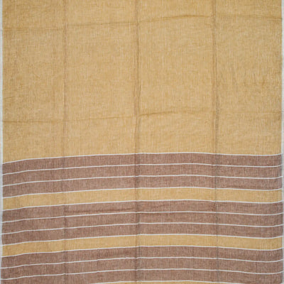 Sandal Handloom Plain Linen Saree With Stripes in Pallu