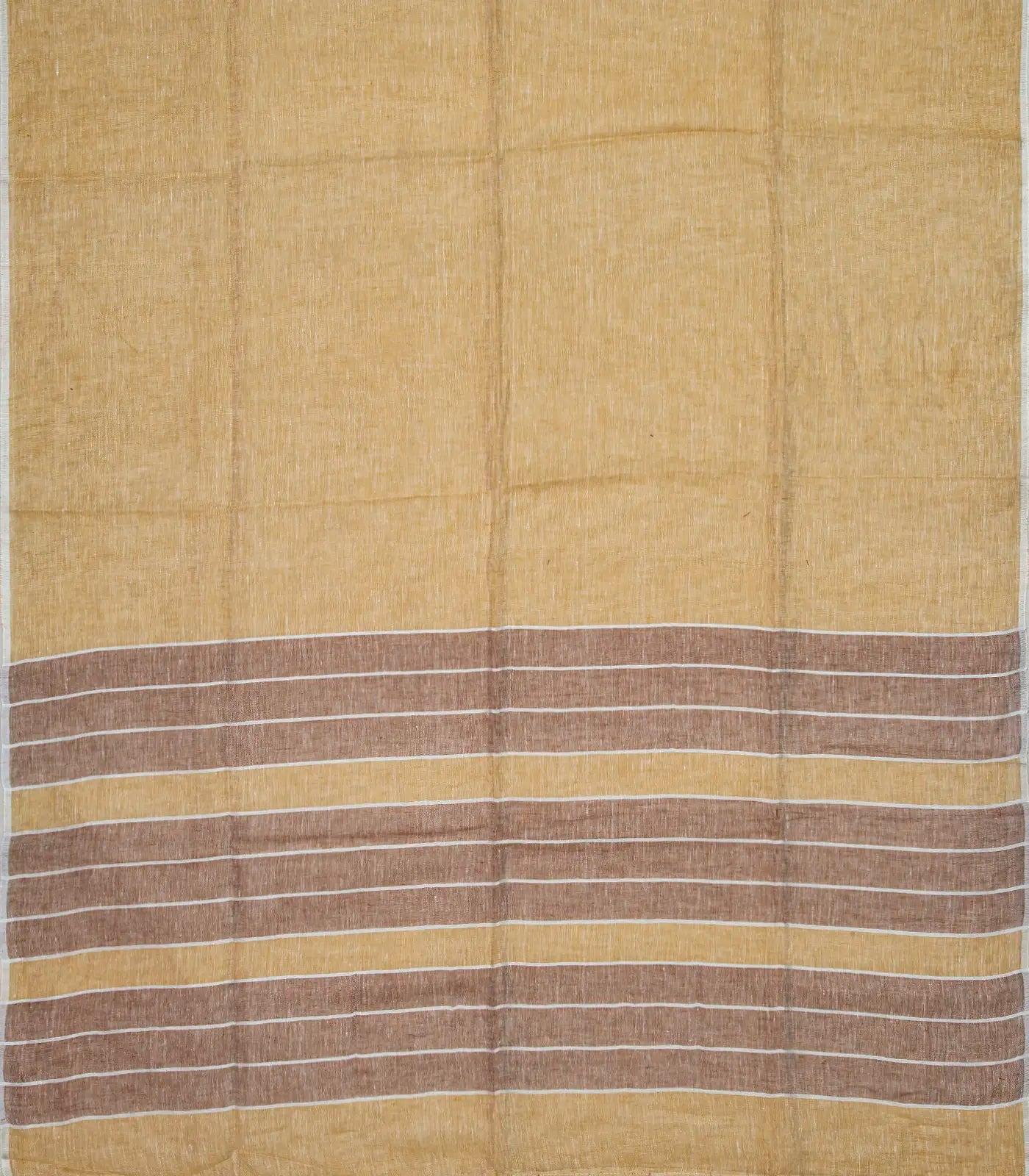 Sandal Handloom Plain Linen Saree With Stripes in Pallu
