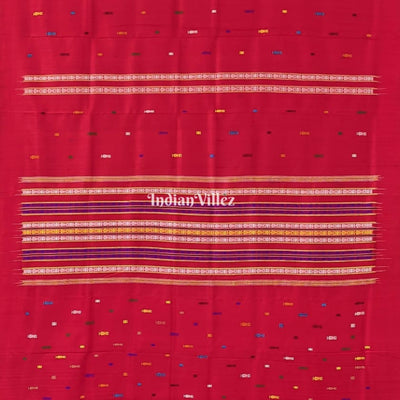 Red Habaspuri Inspired Contemporary Bomkai  Sambalpuri Silk Saree