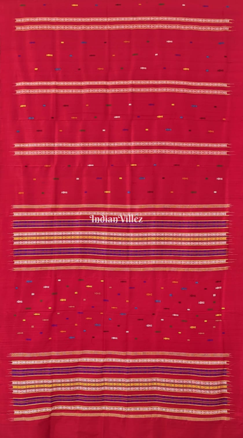 Red Habaspuri Inspired Contemporary Bomkai  Sambalpuri Silk Saree
