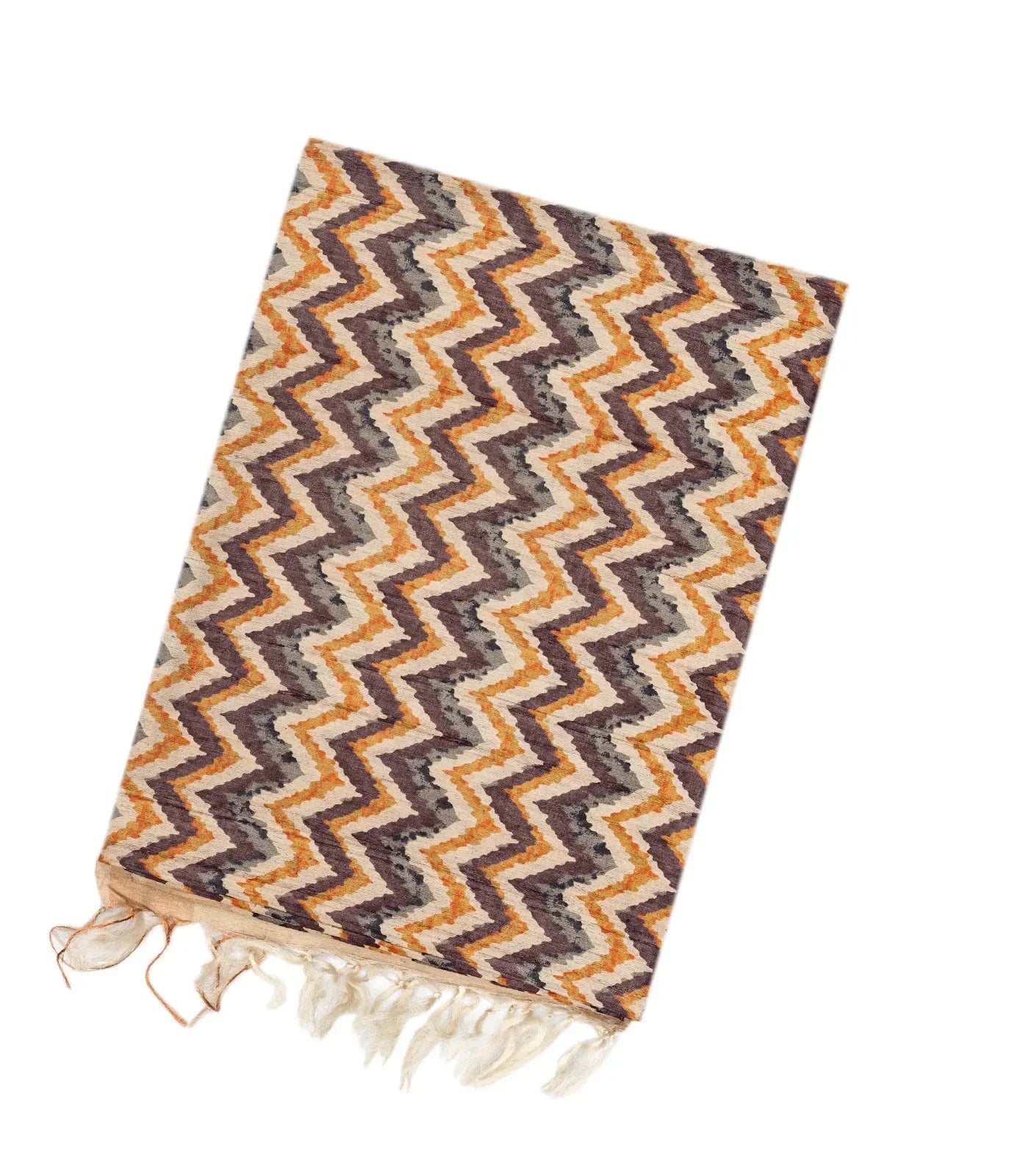 Brown Handwoven Tussar Silk Saree With Printed Chevron Motifs