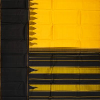 Yellow Handloom Kanchipuram Korvai Silk Saree With Black Border