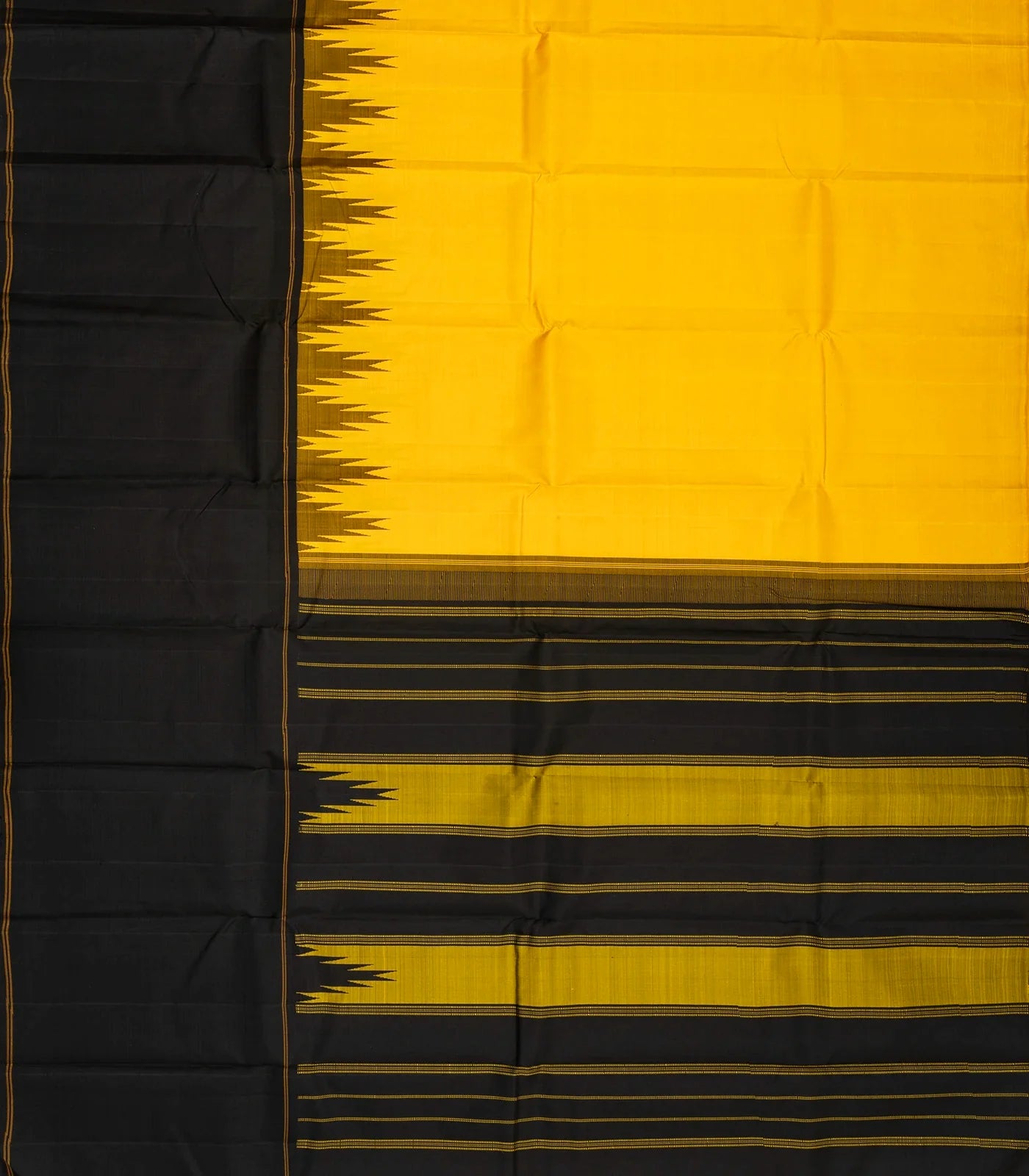 Yellow Handloom Kanchipuram Korvai Silk Saree With Black Border