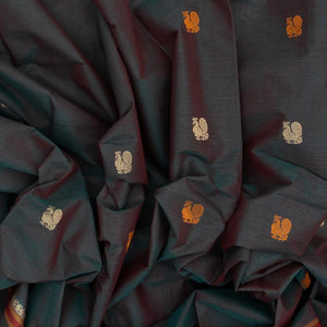 Dark Grey Handloom Kanchi Cotton Saree With Annam Buttas
