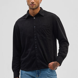 Black Suede Snap Button Overshirt