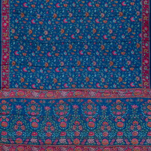 Blue Woven Digital Printed Satin Silk Saree With Floral Motifs