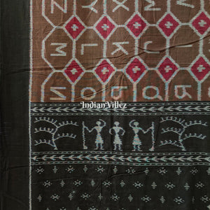 English Alphabet Sambalpuri Pure Cotton Saree With Tribal Anchal