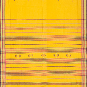Turmeric Yellow Handloom Bhujodi Cotton Saree With Cross Buttas