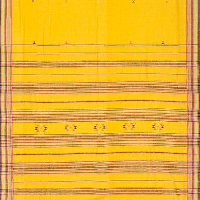 Turmeric Yellow Handloom Bhujodi Cotton Saree With Cross Buttas