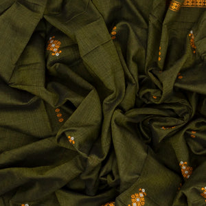 Dark Green Handwoven Orissa Cotton Saree With Floral Buttas