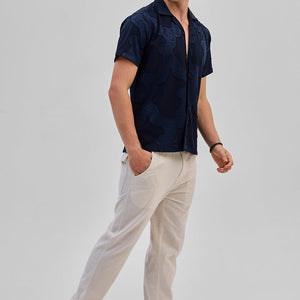 Navy Textured Box Fit Shirt