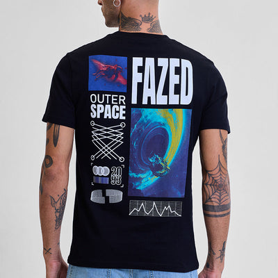 Fazed Black Graphic Print Slim Fit T-Shirt