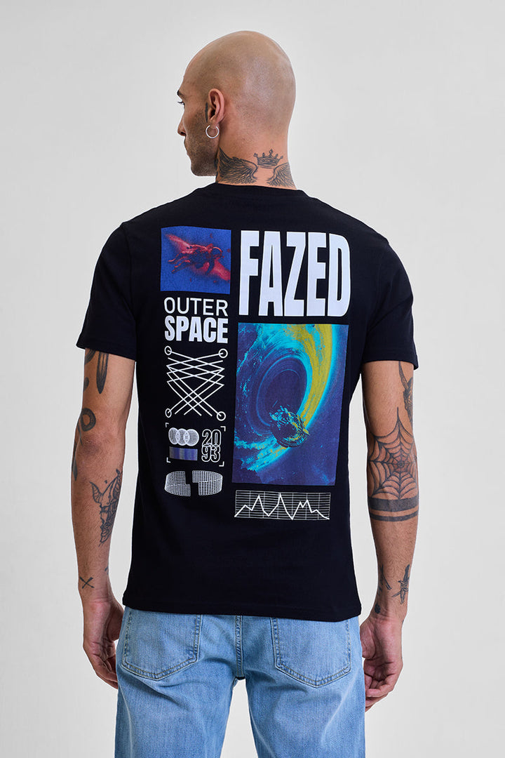 Fazed Black Graphic Print Slim Fit T-Shirt