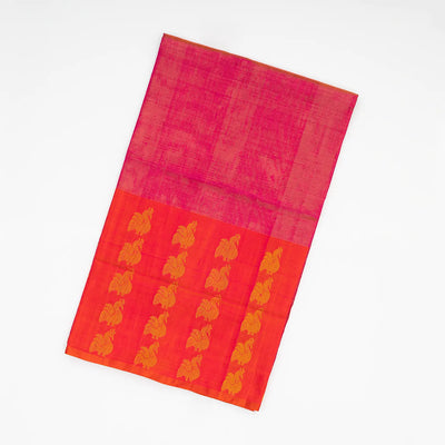Pink Handloom Uppada Plain Silk Saree With Floral Motifs in Red Border