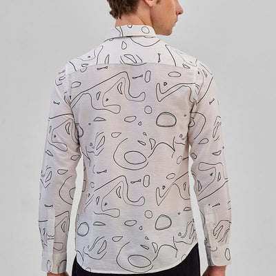Cream Abstract Slim Fit Shirt