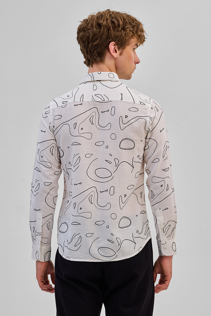 Cream Abstract Slim Fit Shirt