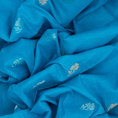 Cyan Handloom Venkatagiri Cotton Saree With Floral Motifs