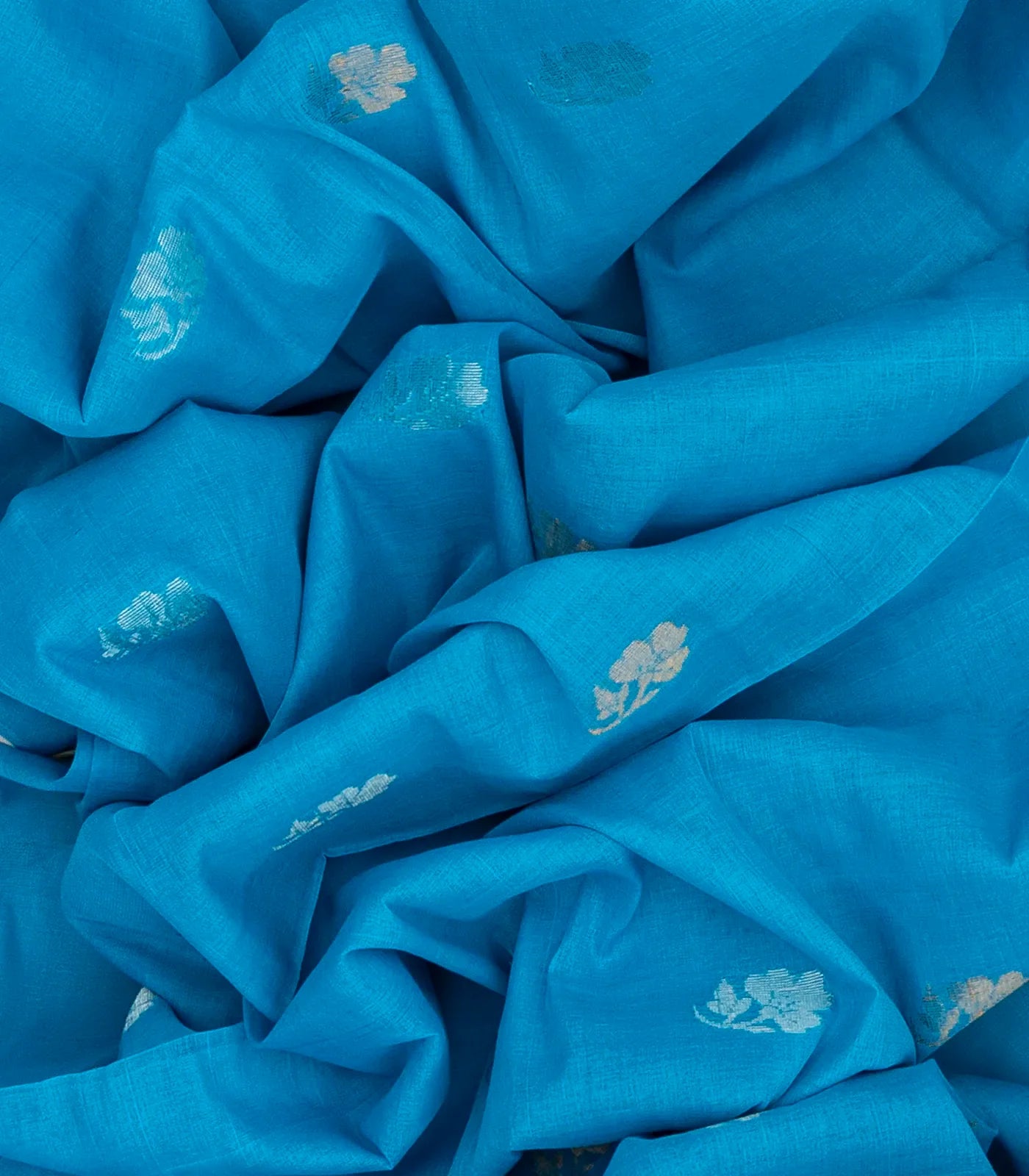 Cyan Handloom Venkatagiri Cotton Saree With Floral Motifs