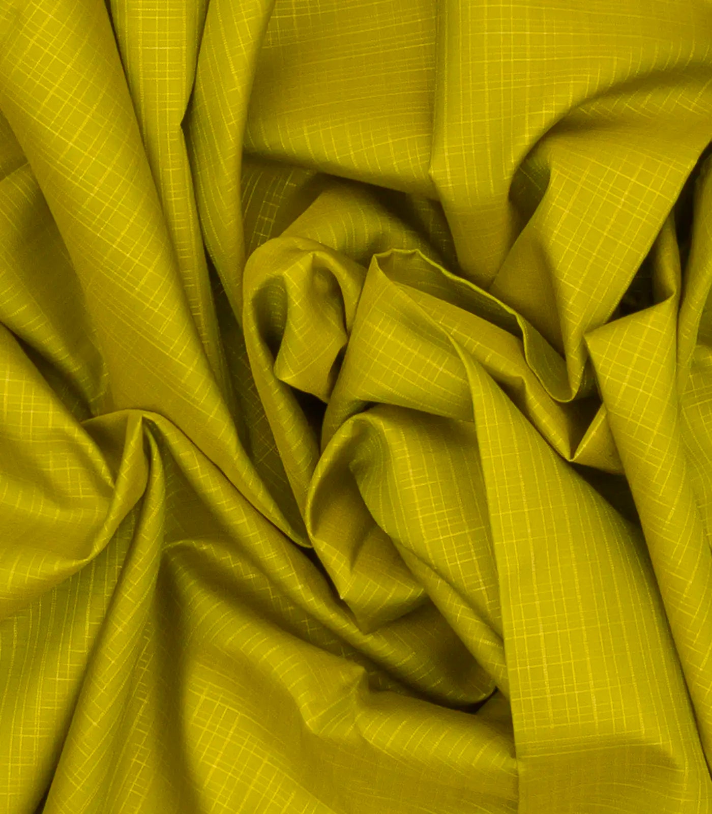 Lime Green Handloom Kanchipuram Silk Saree With Checks