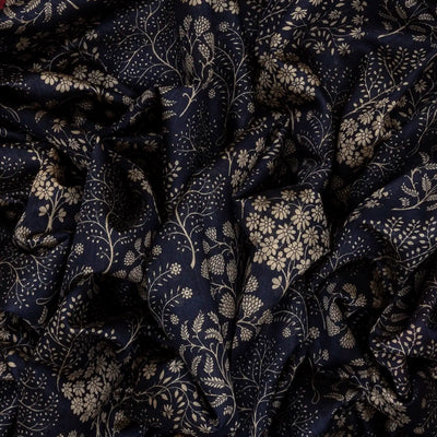 Navy Blue Handloom Tussar Silk Saree With Printed Tree Motifs