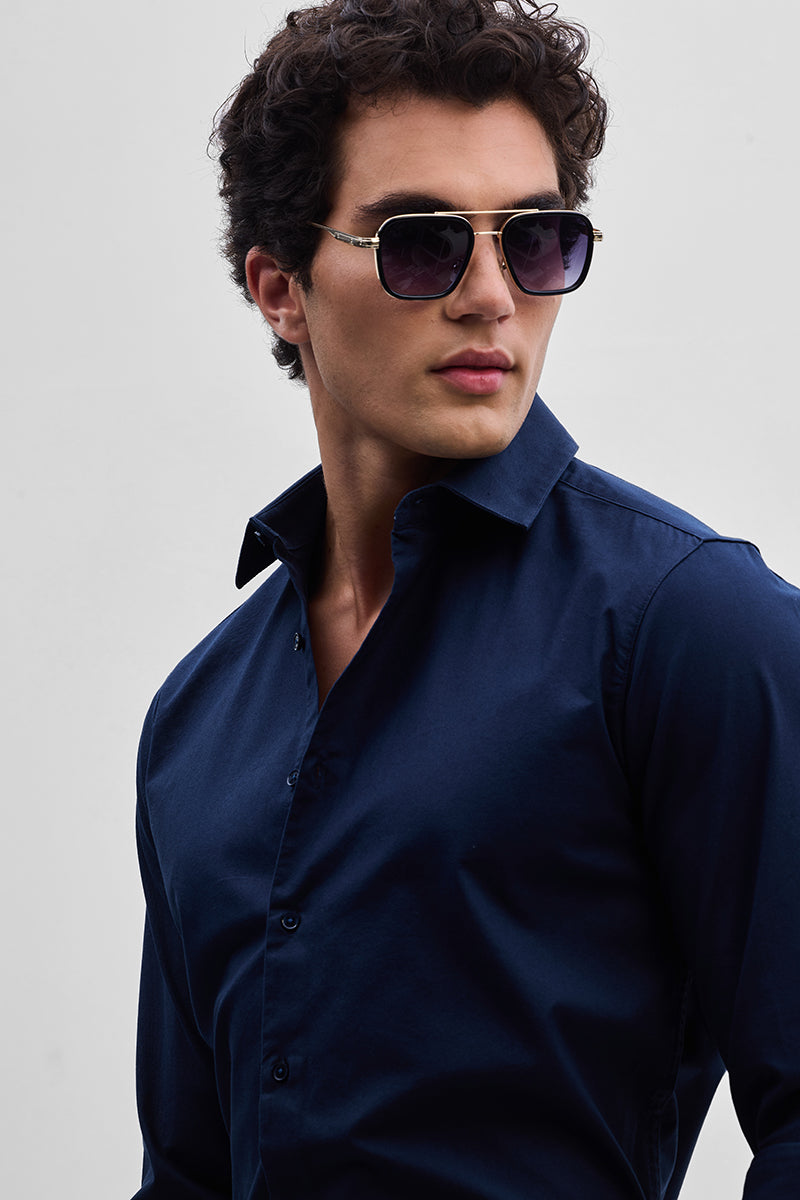 Dark Blue Stretchable Slim Fit Shirt