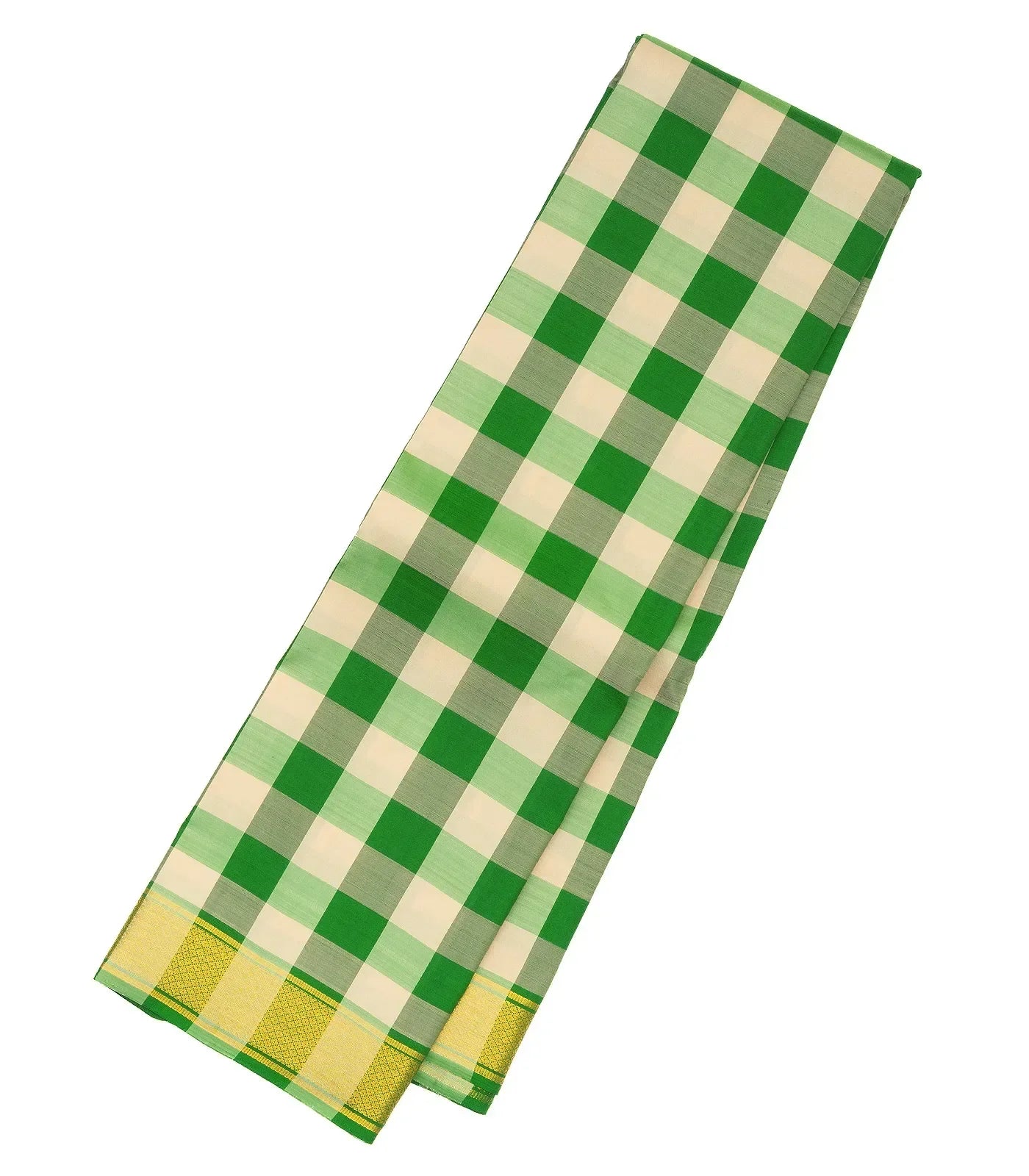 Green Handloom Kanchipuram Silk Saree With Checks