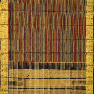Black Handloom Kanchipuram Silk Saree With Beldari Stripes