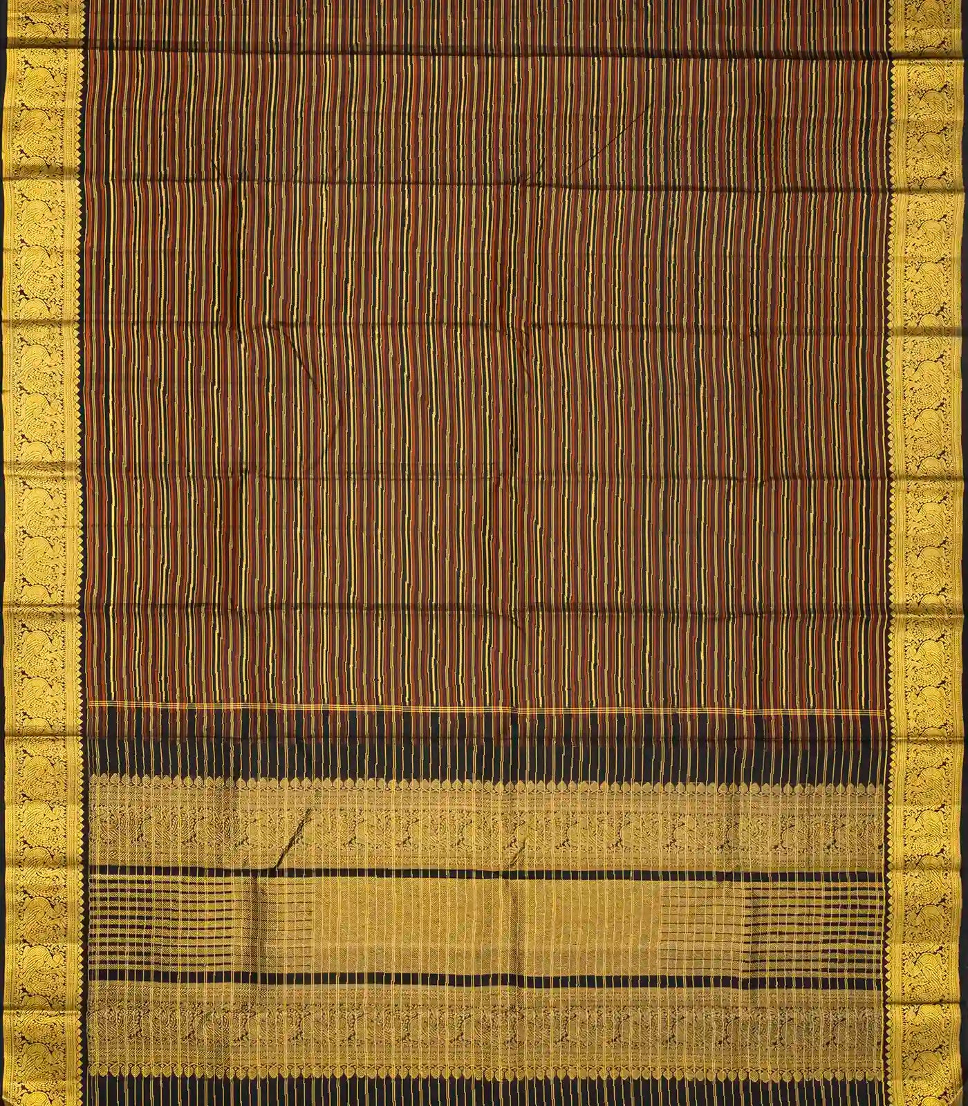 Black Handloom Kanchipuram Silk Saree With Beldari Stripes