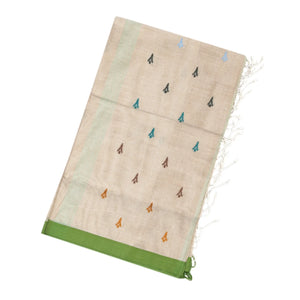 Taupe Bengal Cotton Saree With Floral Motifs