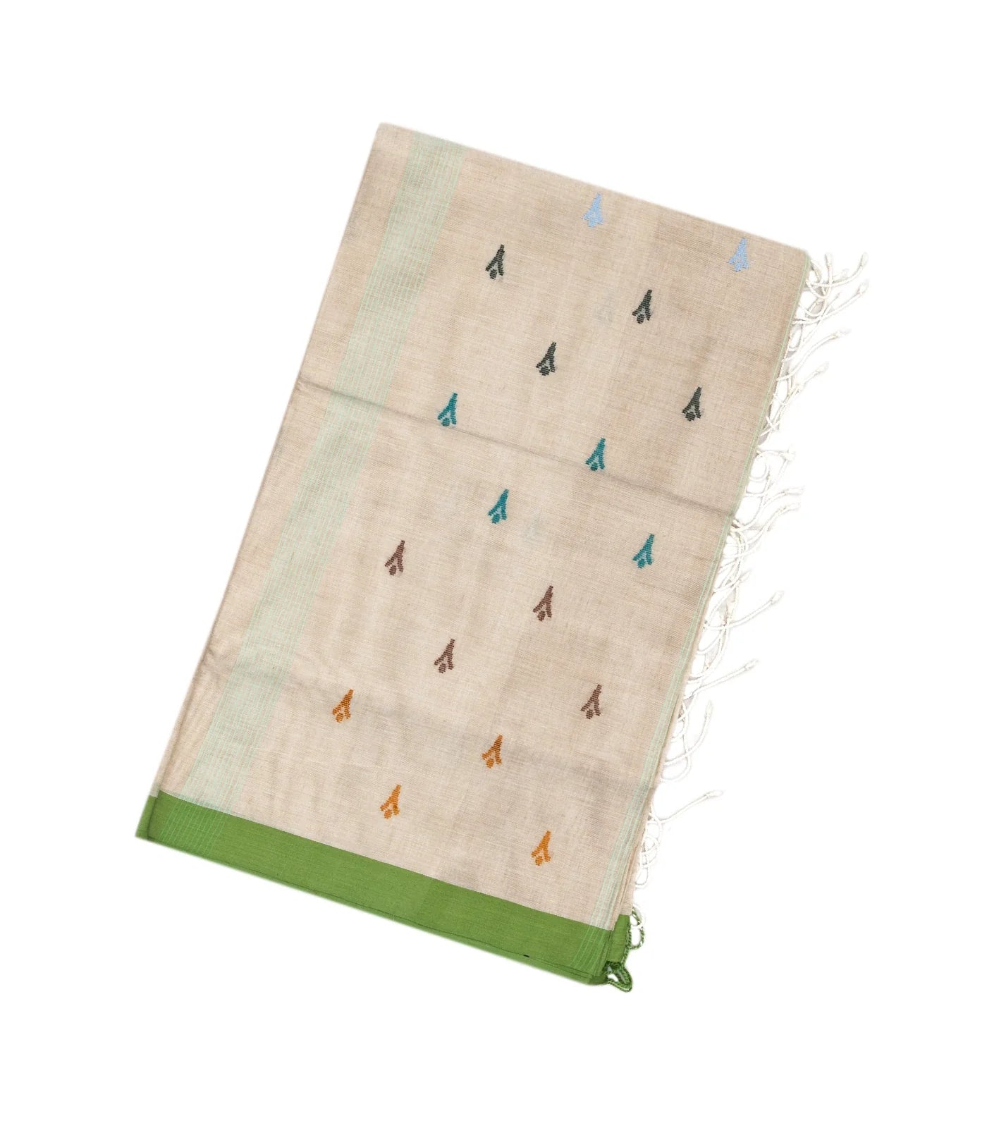 Taupe Bengal Cotton Saree With Floral Motifs