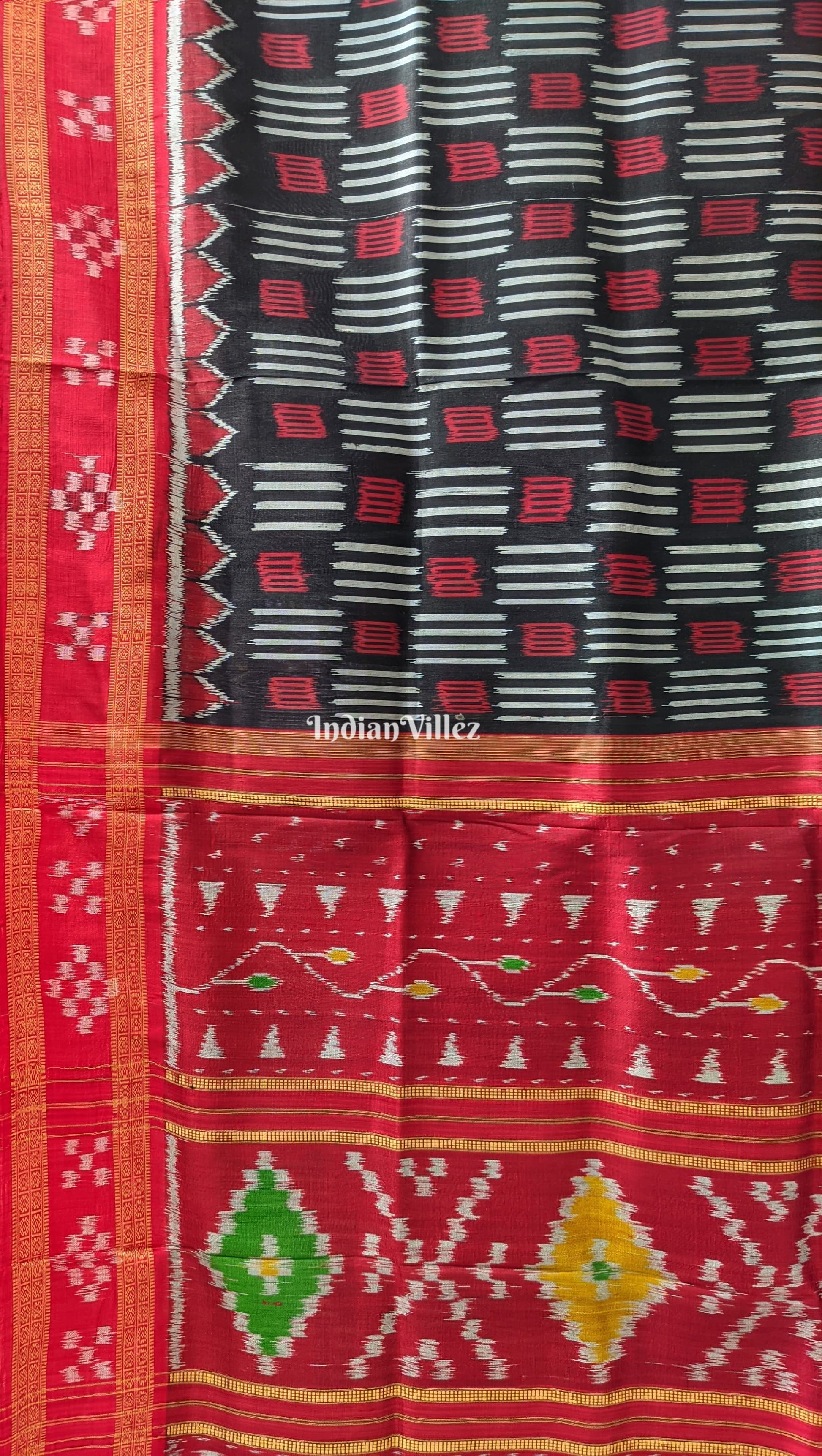 Black Red Border Pasapali Khandua Silk Saree