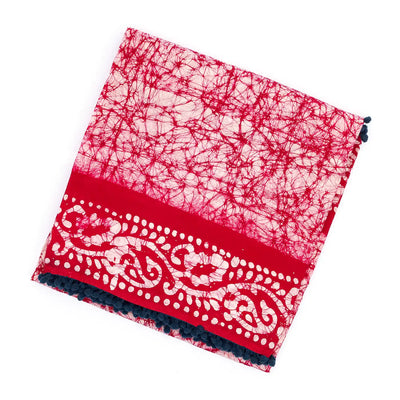 Taupe Jaipur Cotton Saree With Tie & Dye Motifs & Red Border