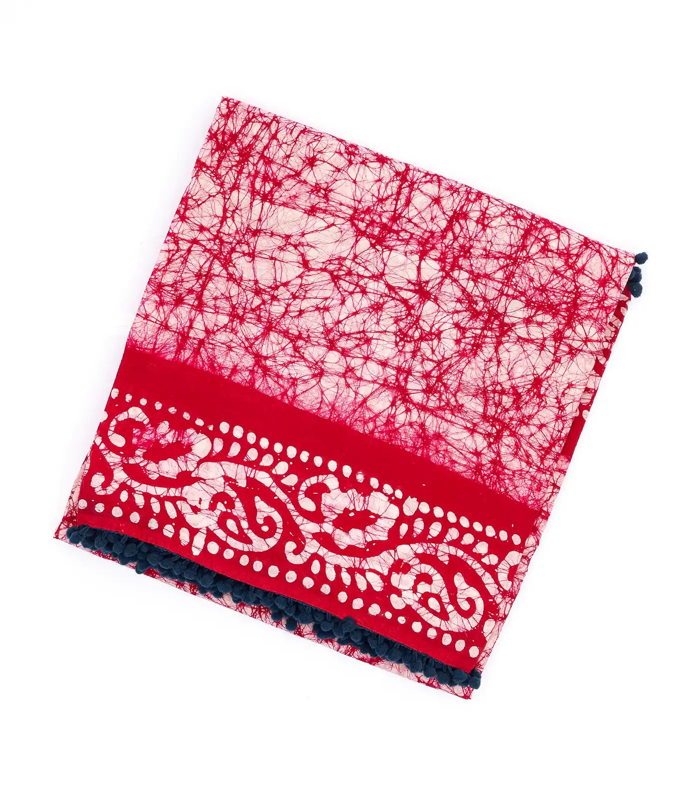 Taupe Jaipur Cotton Saree With Tie & Dye Motifs & Red Border