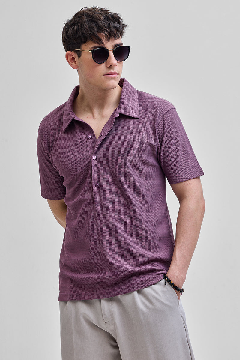 Purple Textured Polo T-Shirt