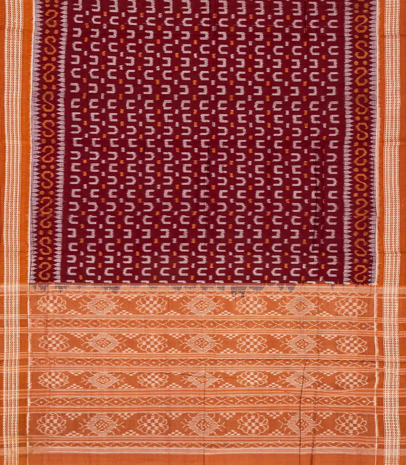Crimson Handloom Orissa Cotton Saree With Tie & Dye Motifs