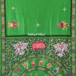 Parrot Green Dashavatara with Krishna Rasa Leela Theme Pattachitra Saree