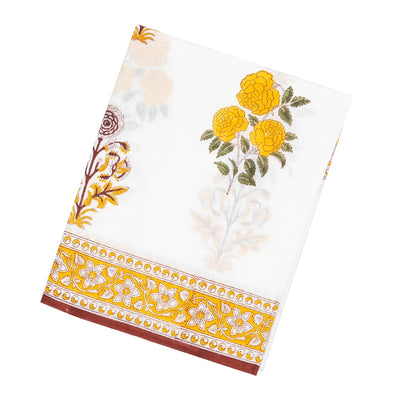 White Woven Jaipur Cotton Saree With Printed Flower Motifs