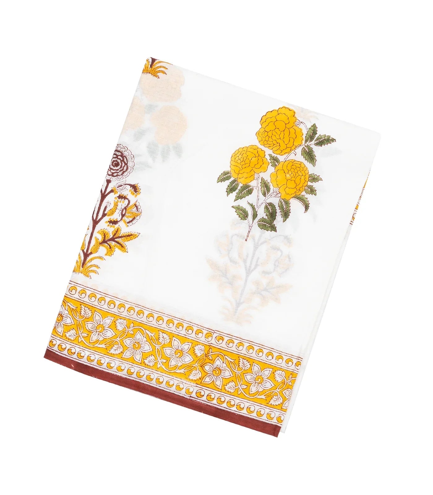 White Woven Jaipur Cotton Saree With Printed Flower Motifs