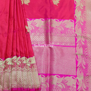 Rani Pink Handwoven Banarasi Katan Silk Saree