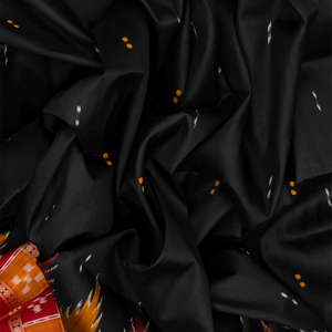 Black Handloom Orissa Silk Saree With Button Buttas