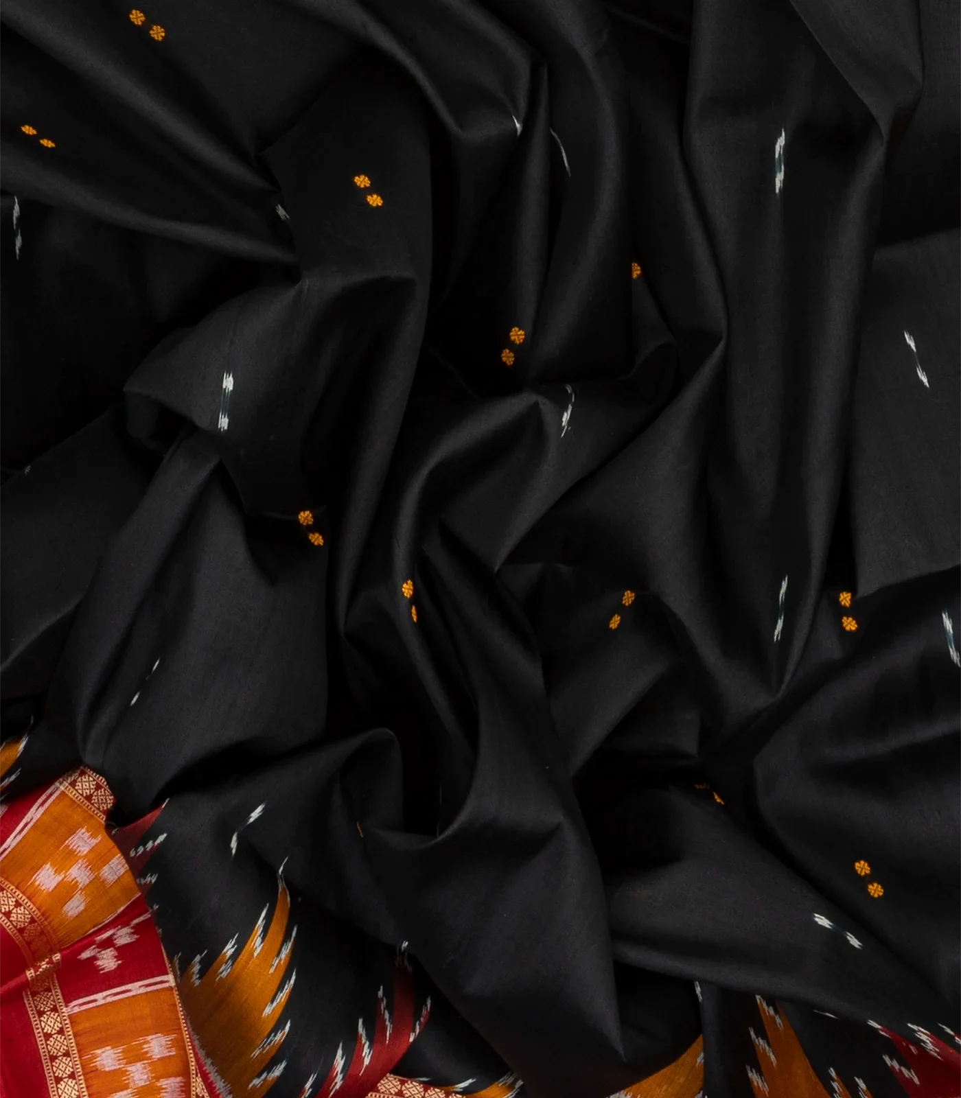 Black Handloom Orissa Silk Saree With Button Buttas