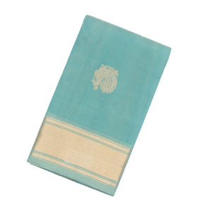 Turquoise Handloom Kanchi Cotton Saree With Annam Buttas